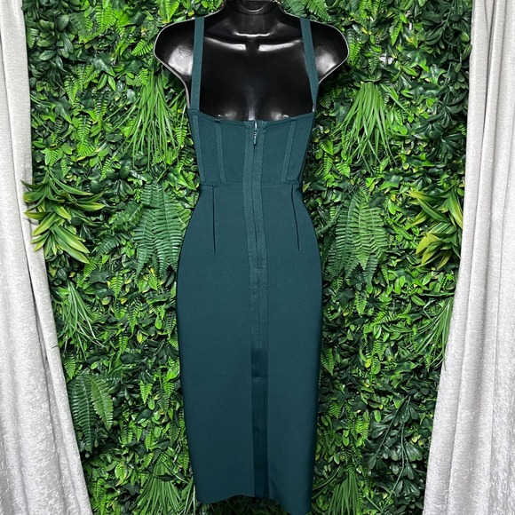 Corset Bandage Midi Dress Small Emerald Green V-Neck Bodycon Draped Skirt 3681 - Picture 7 of 8